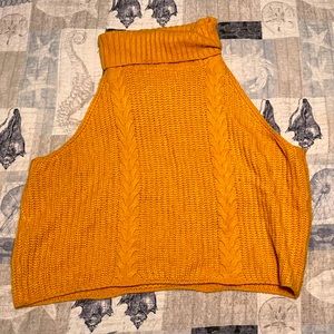 Fashion Nova Cropped Knit Sweater Sleevless Mustard Yellow Turtle Neck
